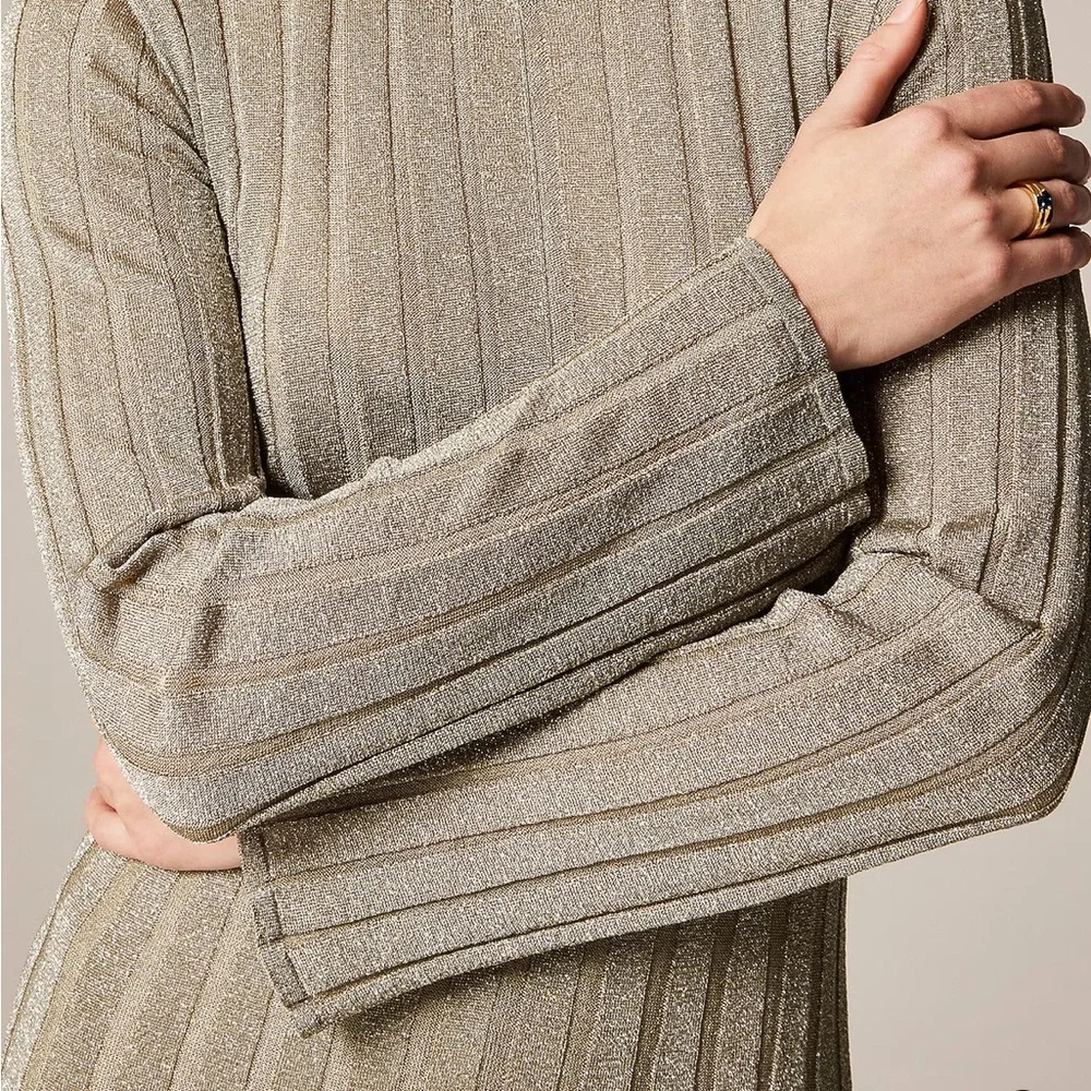 J crew Rib-knit flare midi dress with Lurex® metallic threads Birch Sand